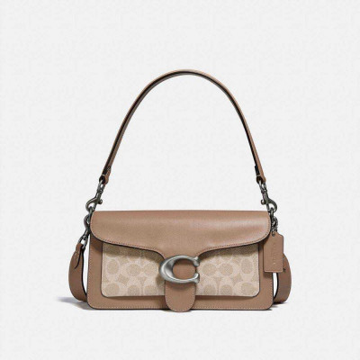 Tabby Shoulder Bag 26 With Signature Canvas - Light Nickel/Sand Taupe