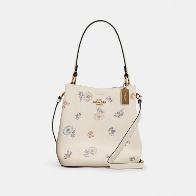 Small Town Bucket Bag With Dandelion Floral Print - Im/Chalk Light Saddle