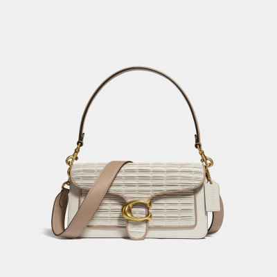 Tabby Shoulder Bag 26 With Pleating - Brass/Chalk