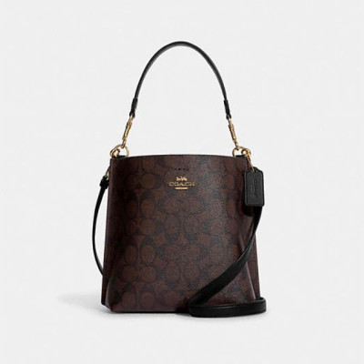 Mollie Bucket Bag 22 In Signature Canvas - Gold/Brown Black
