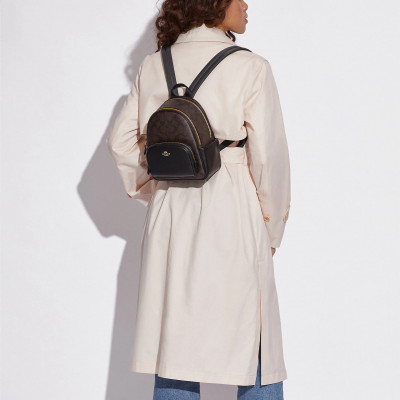 Mini Court Backpack In Signature Canvas - Gold/Brown Black