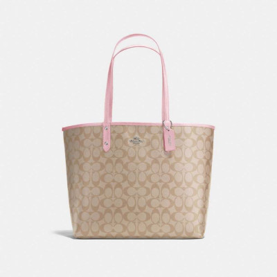 Reversible City Tote In Signature Canvas - Khaki/Peony Light