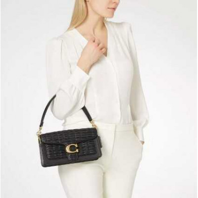 Tabby Shoulder Bag 26 With Pleating - Brass/Black