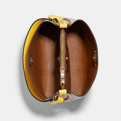 Small Town Bucket Bag In Signature Canvas With Dreamy Veggie Print - Gold/Light Khaki/Retro Yellow