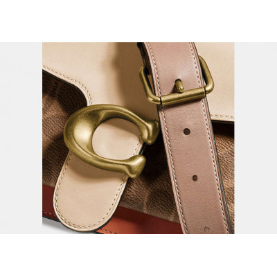 Tabby Shoulder Bag 26 With Signature Canvas - Brass/Tan Ivory