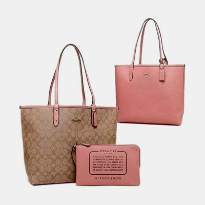 Reversible City Tote In Signature Canvas - Khaki/Peony