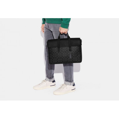 Sullivan Portfolio Brief In Signature Canvas - Gunmetal/Charcoal/Black