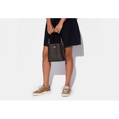 Mollie Bucket Bag 22 In Signature Canvas - Gold/Brown Black