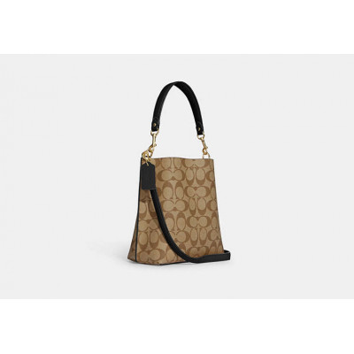 Mollie Bucket Bag 22 In Signature Canvas - Gold/Khaki/Black