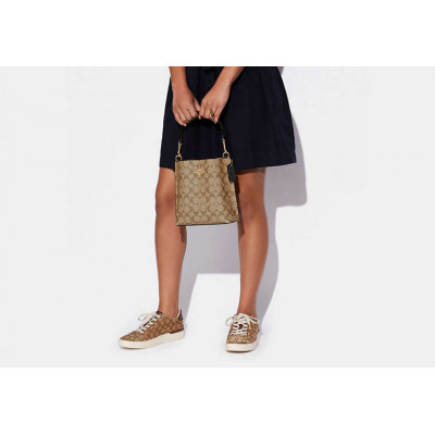 Mollie Bucket Bag 22 In Signature Canvas - Gold/Khaki/Black