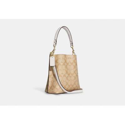 Mollie Bucket Bag 22 In Signature Canvas - Gold/Light Khaki Chalk