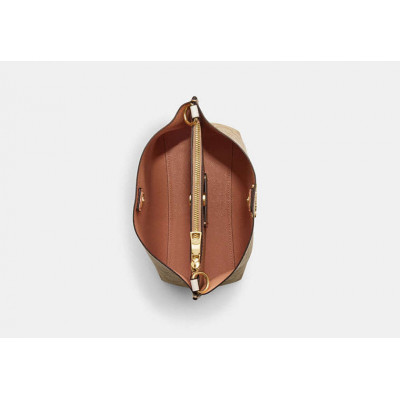 Mollie Bucket Bag 22 In Signature Canvas - Gold/Light Khaki Chalk