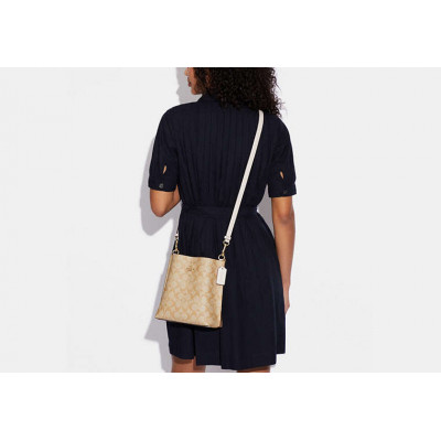 Mollie Bucket Bag 22 In Signature Canvas - Gold/Light Khaki Chalk