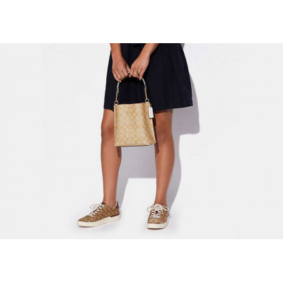 Mollie Bucket Bag 22 In Signature Canvas - Gold/Light Khaki Chalk