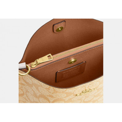 Mollie Bucket Bag 22 In Signature Canvas - Gold/Light Khaki Chalk