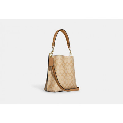 Mollie Bucket Bag 22 In Signature Canvas - Gold/Lt Khaki/Lt Saddle