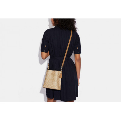 Mollie Bucket Bag 22 In Signature Canvas - Gold/Lt Khaki/Lt Saddle