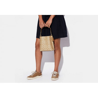 Mollie Bucket Bag 22 In Signature Canvas - Gold/Lt Khaki/Lt Saddle