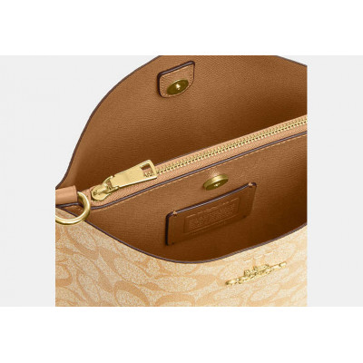 Mollie Bucket Bag 22 In Signature Canvas - Gold/Lt Khaki/Lt Saddle
