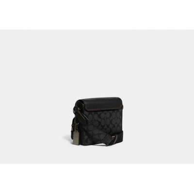 Sullivan Flap Crossbody In Blocked Signature Canvas - Gunmetal/Khaki/Charcoal