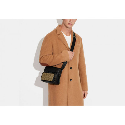 Sullivan Flap Crossbody In Blocked Signature Canvas - Gunmetal/Khaki/Charcoal