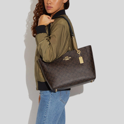 Ava Chain Tote Signature Brown Black - Averand - Gold/Brown Black