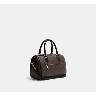 Rowan Satchel Bag In Signature Canvas - Gold/Brown Black