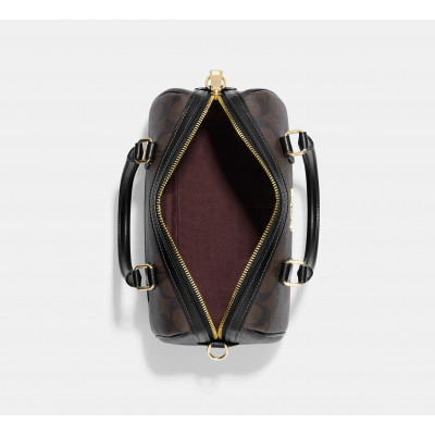 Rowan Satchel Bag In Signature Canvas - Gold/Brown Black
