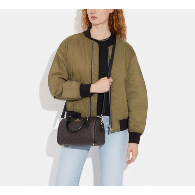 Rowan Satchel Bag In Signature Canvas - Gold/Brown Black