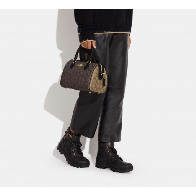 Rowan Satchel Bag In Signature Canvas - Gold/Brown Black