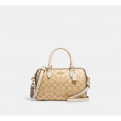 Rowan Satchel Bag In Blocked Signature Canvas - Gold/Light Khaki Multi