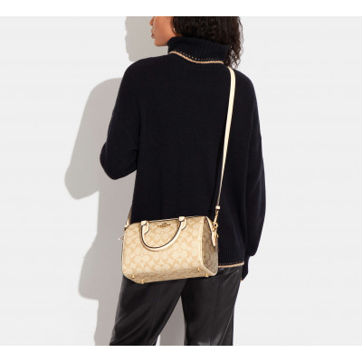 Rowan Satchel Bag In Blocked Signature Canvas - Gold/Light Khaki Multi