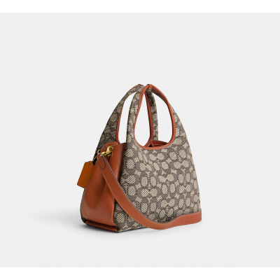 Lana Shoulder Bag 23 In Signature Jacquard - Brass/Cocoa Burnished Amb