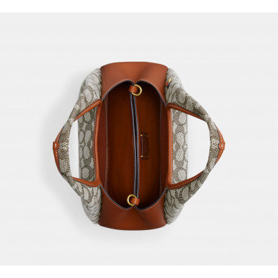 Lana Shoulder Bag 23 In Signature Jacquard - Brass/Cocoa Burnished Amb