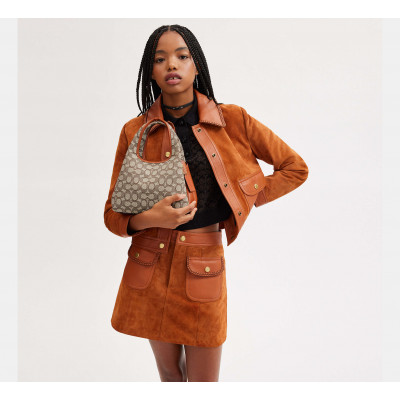 Lana Shoulder Bag 23 In Signature Jacquard - Brass/Cocoa Burnished Amb