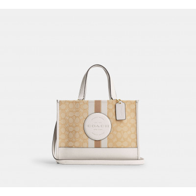 Dempsey Carryall Bag In Signature Jacquard With Stripe And Coach Patch - Gold/Light Khaki Chalk