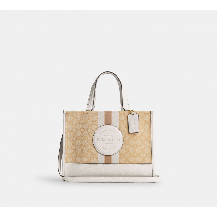 Dempsey Carryall Bag In Signature Jacquard With Stripe And Coach Patch - Gold/Light Khaki Chalk
