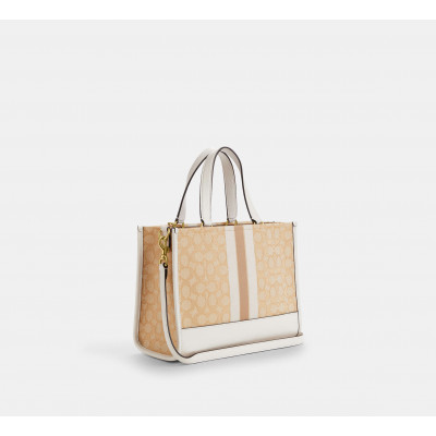 Dempsey Carryall Bag In Signature Jacquard With Stripe And Coach Patch - Gold/Light Khaki Chalk
