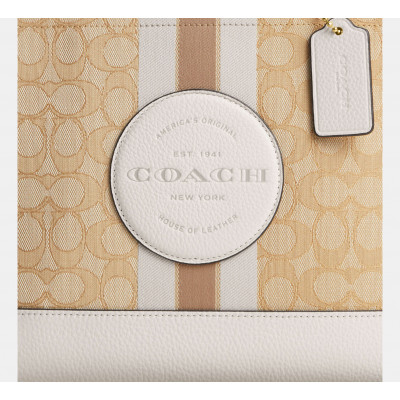 Dempsey Carryall Bag In Signature Jacquard With Stripe And Coach Patch - Gold/Light Khaki Chalk