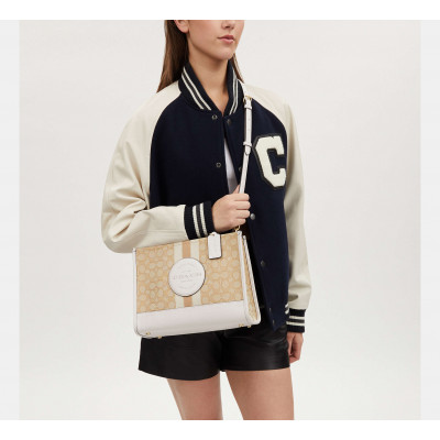 Dempsey Carryall Bag In Signature Jacquard With Stripe And Coach Patch - Gold/Light Khaki Chalk