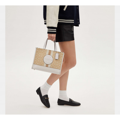 Dempsey Carryall Bag In Signature Jacquard With Stripe And Coach Patch - Gold/Light Khaki Chalk