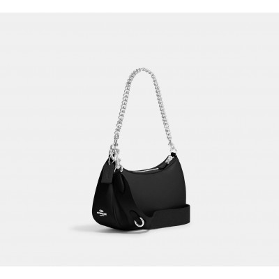 Teri Shoulder Bag With Signature Quilting - Smooth Leather/Silver/Black