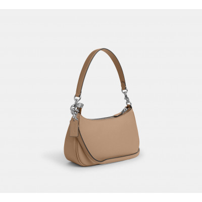 Teri Shoulder Bag With Signature Quilting - Smooth Leather/Silver/Taupe