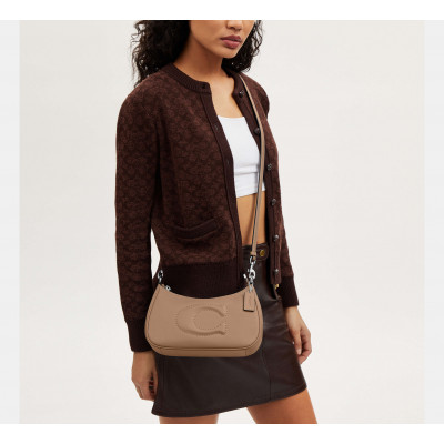 Teri Shoulder Bag With Signature Quilting - Smooth Leather/Silver/Taupe