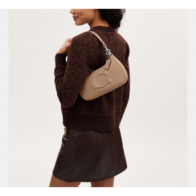 Teri Shoulder Bag With Signature Quilting - Smooth Leather/Silver/Taupe